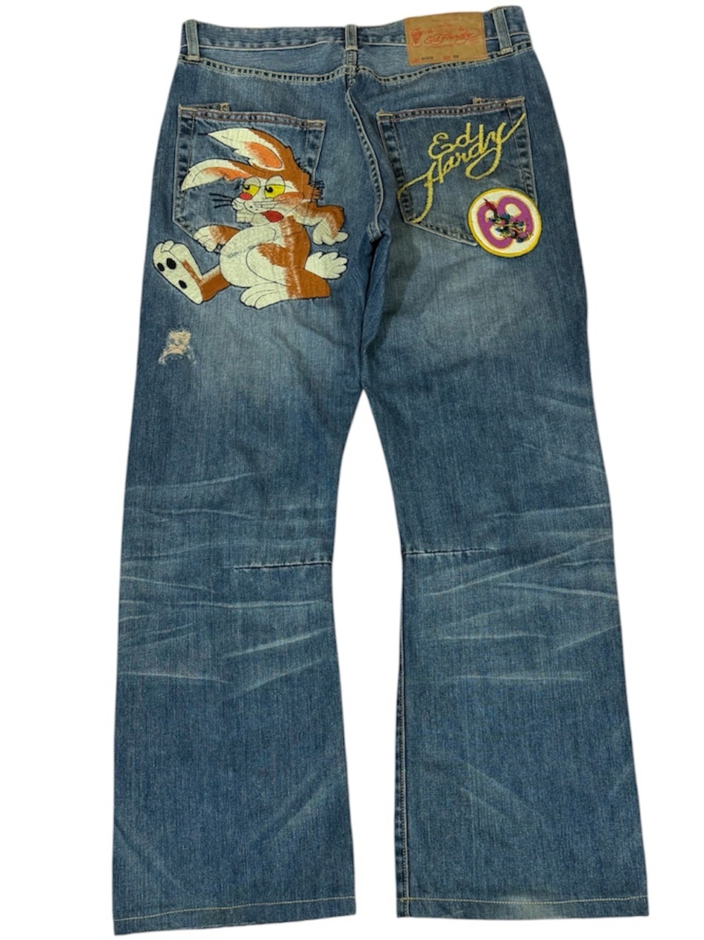 Ultra rare Ed Hardy By Christian Audigier unique rabbit embroidery design denim